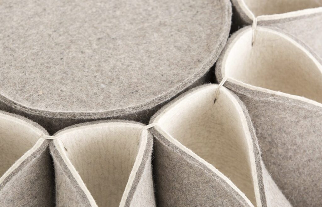 An up close shot of the Ruff High Pouf's thick felted fabric 